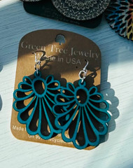 Earrings, Flower Outline Teal USA Made