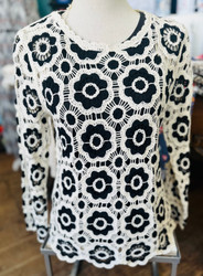 Top, Crocheted Flower Black Nude Beige Keren Hart