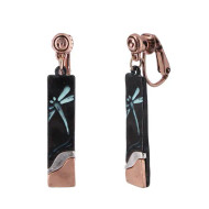 Earrings, Dragonfly Copper Patina Clip Screw On Black