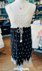 Dress, Crocheted Bodice Black Cream