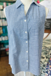 Top, Sleeveless Blue Stripe