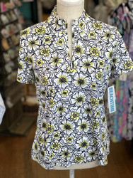 Top, Pullover Short Sleeve  1/2  Zip Flower Yellow White Beachtime by LuLu B