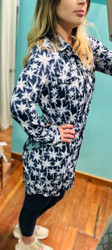 Top, Tunic Sheer Under Sleeves Beachtime by LuLu B Thumbholes Navy Palm Tree