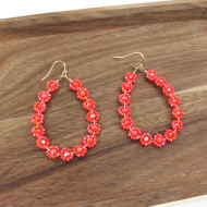 Earrings, Glass Beaded Flower Daisy Coral 