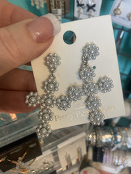Earrings, Cross Faux Pearl Silver