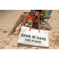 Purse, Tote Leather Handles Drink In Hand Toes in Sand