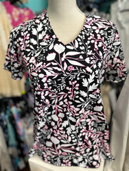 Top, Short SleevedCoolant Fabric LuLu B Black White Pink