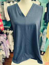 Top, Sleeveless V Neck Navy Coolant Fabric LuLu B 
