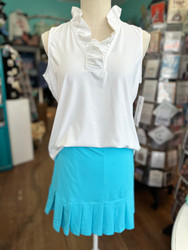 Skort, Pleated Hem 2 Large Zip Pockets Coolant Fabric Tahitian Turquoise LuLu B