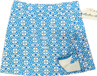Skort, Phone Pocket On Shorts 2 Waist Zip Pockets Side Zip Coolant Fabric LuLu B Retro Flower Blue