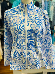 Jacket, Two Way Zipper Two Side Zip Pockets Coolant Fabric Lulu B Hibiscus Flower Hawaii 