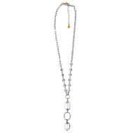 Necklace, Rosaried Edge Glass Bead Pendant Soft Grey