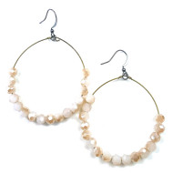 Earrings, Beaded Hoop Dangle Ivory