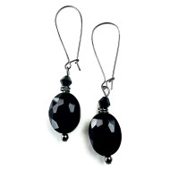 Earrings, Glass Bead Black Drop