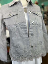Jacket,  Small & Medium Left Embroidered Cutout Rhinestones Grey