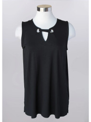 Top, Sleeveless Notch Neck Grommet Detail Black