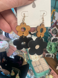 Earrings, Daisy 2 Part Black Neutral