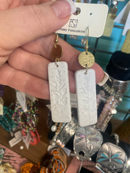 Earrings, Dangle Carved Wildflower White 