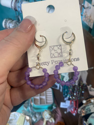 Earrings, Drop Beaded Purple 