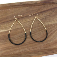 Earrings, Glass  Beaded Teardrop Black
