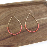 Earrings, Glass Beaded Teardrop Orange