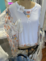 Top, Round Neck Floral Spring Summer Off White