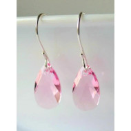 Earrings, Crystal Briolette Swarovski Rose Pink