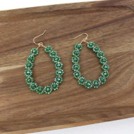 Earrings, Glass Bead Flower Green 