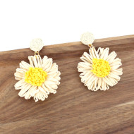 Earrings, Daisy Raffia Natural Beige 