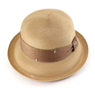 Hat, Straw Tan Rhibestone Ribbon Detail