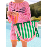 Purse, Tote Stripe Green 3 Pockets 