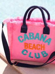 Purse, Tote Shoulder Bag Removable Strap Pink Cabana Beach Club