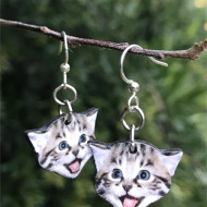Earrings, Kitten Cat Dangle Laser Cut USA Made