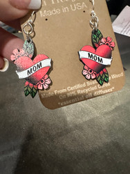 Earrings, Mom Tattoo Heart USA Made