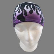 Headband, Motorcycle Purple Flames Rhinestones USA Made