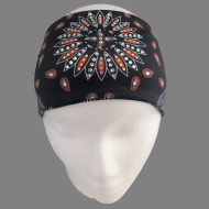 Headband, Bandana Pattern Orange Burst Rhinestone Motorcycle USA Made