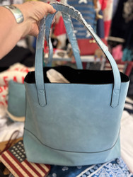 Tote, Purse Soft Lt Blue Suede Built In RFID Card Protection