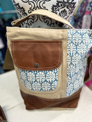 Purse, Crossbody Canvas Blue Pattern Leather