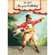 Happy Birthday Greeting Card, Ringmaster Circus Dog Trick