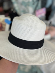 Hat, CC Brand White Boater Wide Brim UPF Sun Block UPF 50