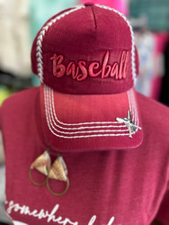 Baseball Trucker Cap, Baseball 3D Stitching Burgundy Red