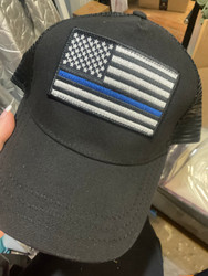 Baseball Trucker Cap, Thin Blue Line Back The Blue Police American Flag 