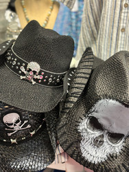 Cowboy Hat, Skull Rhinestone Crystal Studs Black 