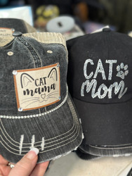 Baseball Trucker Cap, Cat Mom Rhinestone Bling