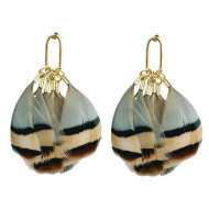 Earrings, Feather Denim Blue Cream Black