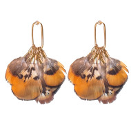 Earrings, Feather Quail Browns