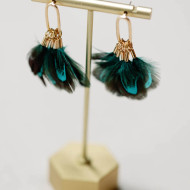 Earrings, Feather Teal Green Peacock