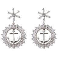 Earrings, Anchor Cubic Zirconia CZ Crystals Nautical Lake Girl River Girl 