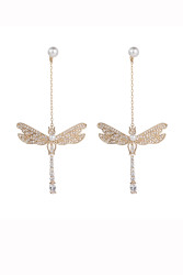 Earrings, Dragonfly 18k Gold Plated Cubic Zirconia CZ Crystals Rhinestones