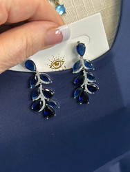 Earrings, Statement Cubic Zirconia Crystals Blue